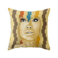 Badu Black woman portrait influenced throw pillows to bless your couch.  Blck Prism brings you Black art inspired lifestyle products. 